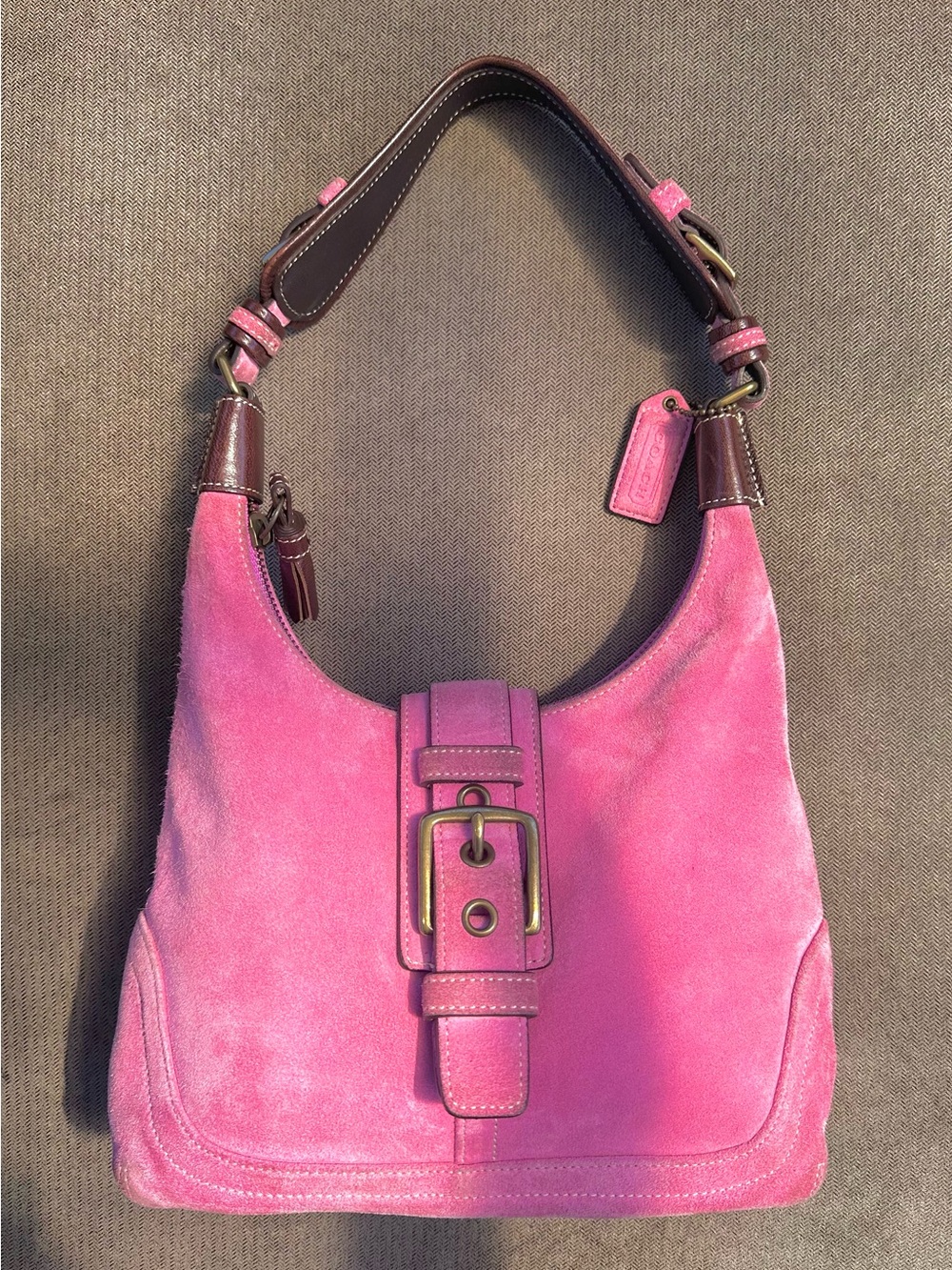 Vintage COACH Pink Hamilton Suede Flap Soho Shoulder Bag 7471